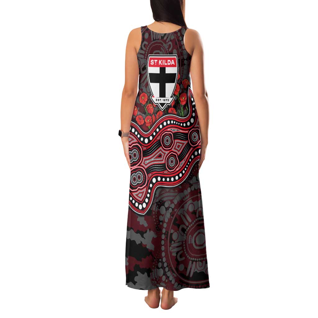 St Kilda Saints ANZAC Day Family Matching Tank Maxi Dress and Hawaiian Shirt Indigenous Dot Art with Poppy Flower Tribute