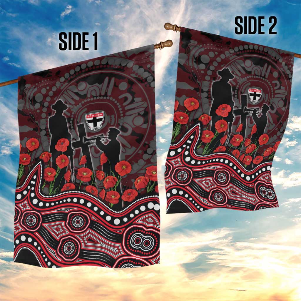 St Kilda Saints ANZAC Day Garden Flag Indigenous Dot Art with Poppy Flower Tribute