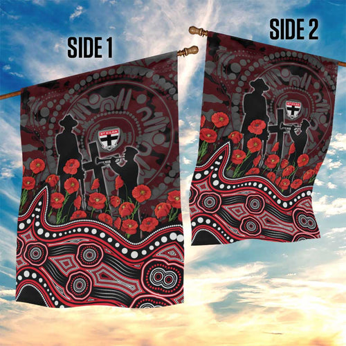 St Kilda Saints ANZAC Day Garden Flag Indigenous Dot Art with Poppy Flower Tribute