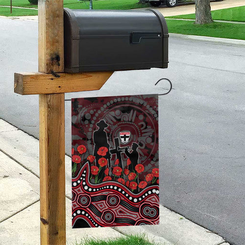 St Kilda Saints ANZAC Day Garden Flag Indigenous Dot Art with Poppy Flower Tribute