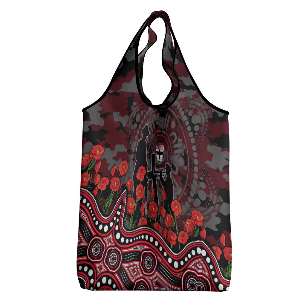 St Kilda Saints ANZAC Day Grocery Bag Indigenous Dot Art with Poppy Flower Tribute