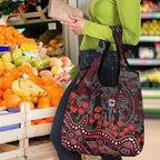 St Kilda Saints ANZAC Day Grocery Bag Indigenous Dot Art with Poppy Flower Tribute