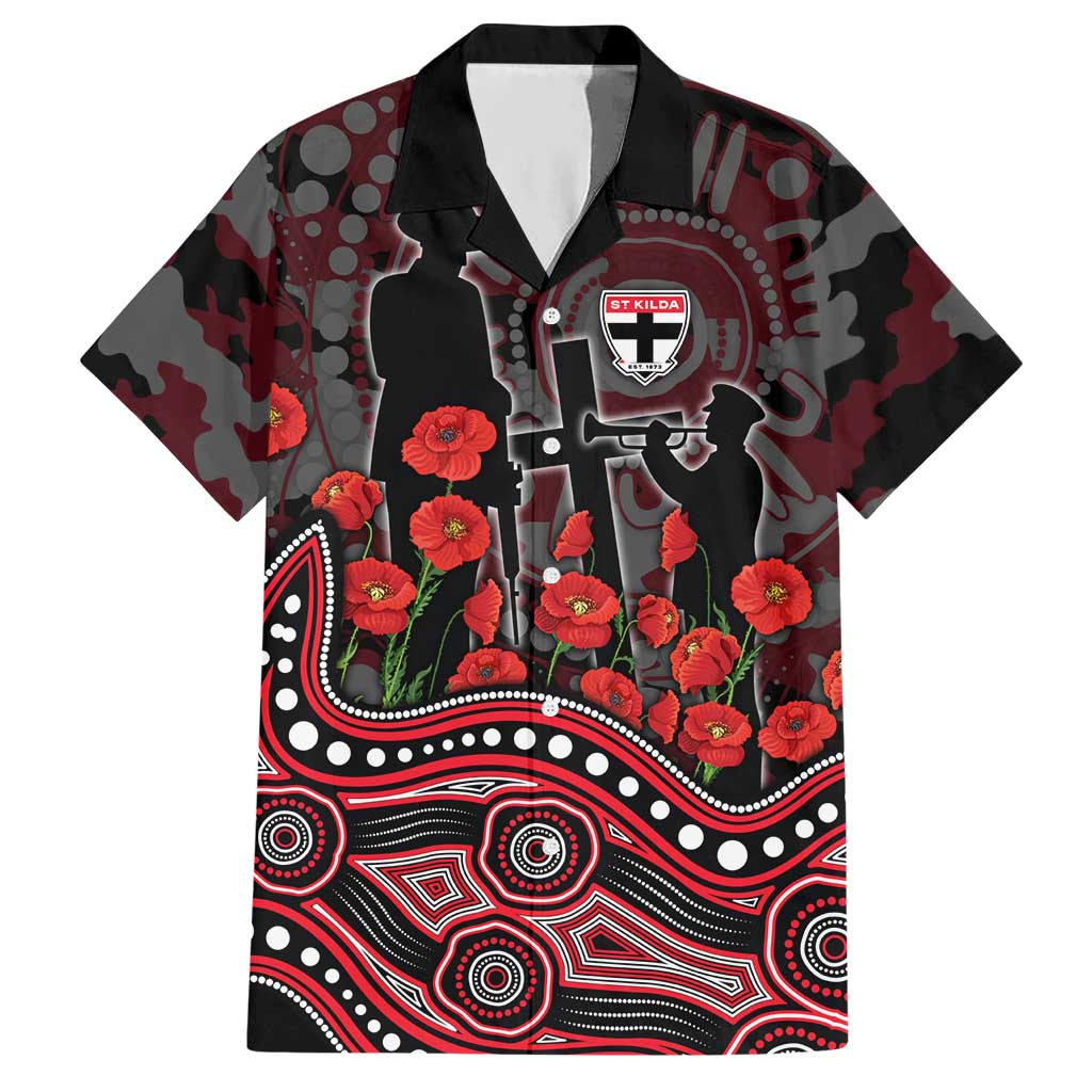 St Kilda Saints ANZAC Day Hawaiian Shirt Indigenous Dot Art with Poppy Flower Tribute