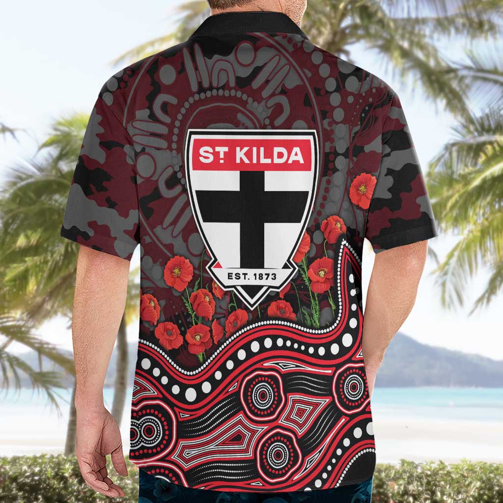 St Kilda Saints ANZAC Day Hawaiian Shirt Indigenous Dot Art with Poppy Flower Tribute