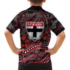 St Kilda Saints ANZAC Day Hawaiian Shirt Indigenous Dot Art with Poppy Flower Tribute