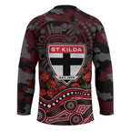 St Kilda Saints ANZAC Day Hockey Jersey Indigenous Dot Art with Poppy Flower Tribute