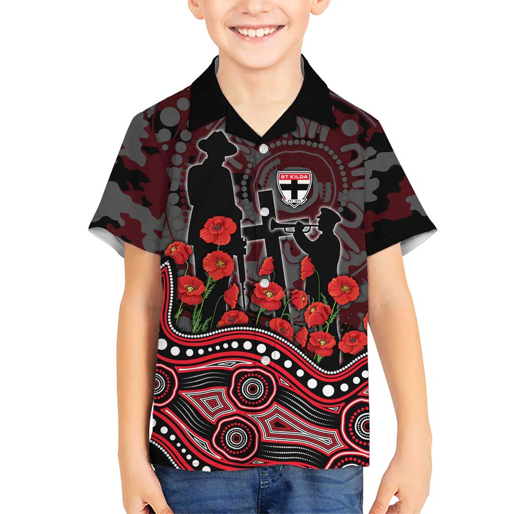 St Kilda Saints ANZAC Day Kid Hawaiian Shirt Indigenous Dot Art with Poppy Flower Tribute