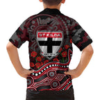 St Kilda Saints ANZAC Day Kid Hawaiian Shirt Indigenous Dot Art with Poppy Flower Tribute