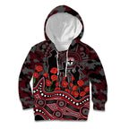 St Kilda Saints ANZAC Day Kid Hoodie Indigenous Dot Art with Poppy Flower Tribute