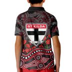 St Kilda Saints ANZAC Day Kid Polo Shirt Indigenous Dot Art with Poppy Flower Tribute
