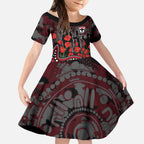 St Kilda Saints ANZAC Day Kid Short Sleeve Dress Indigenous Dot Art with Poppy Flower Tribute