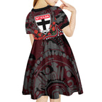 St Kilda Saints ANZAC Day Kid Short Sleeve Dress Indigenous Dot Art with Poppy Flower Tribute