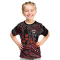 St Kilda Saints ANZAC Day Kid T Shirt Indigenous Dot Art with Poppy Flower Tribute