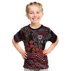 St Kilda Saints ANZAC Day Kid T Shirt Indigenous Dot Art with Poppy Flower Tribute