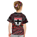 St Kilda Saints ANZAC Day Kid T Shirt Indigenous Dot Art with Poppy Flower Tribute
