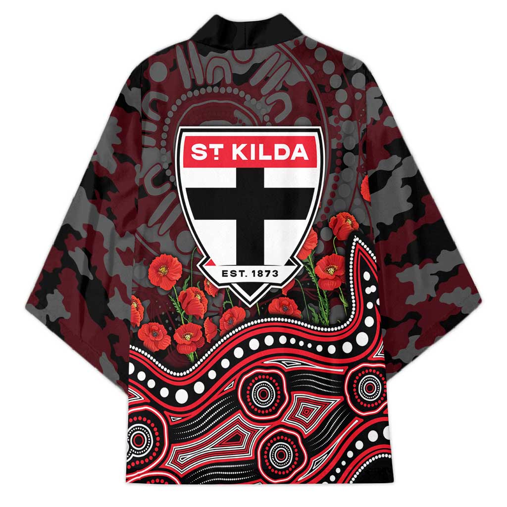 St Kilda Saints ANZAC Day Kimono Indigenous Dot Art with Poppy Flower Tribute