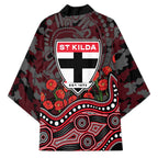 St Kilda Saints ANZAC Day Kimono Indigenous Dot Art with Poppy Flower Tribute