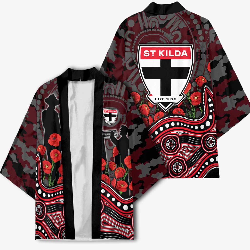 St Kilda Saints ANZAC Day Kimono Indigenous Dot Art with Poppy Flower Tribute