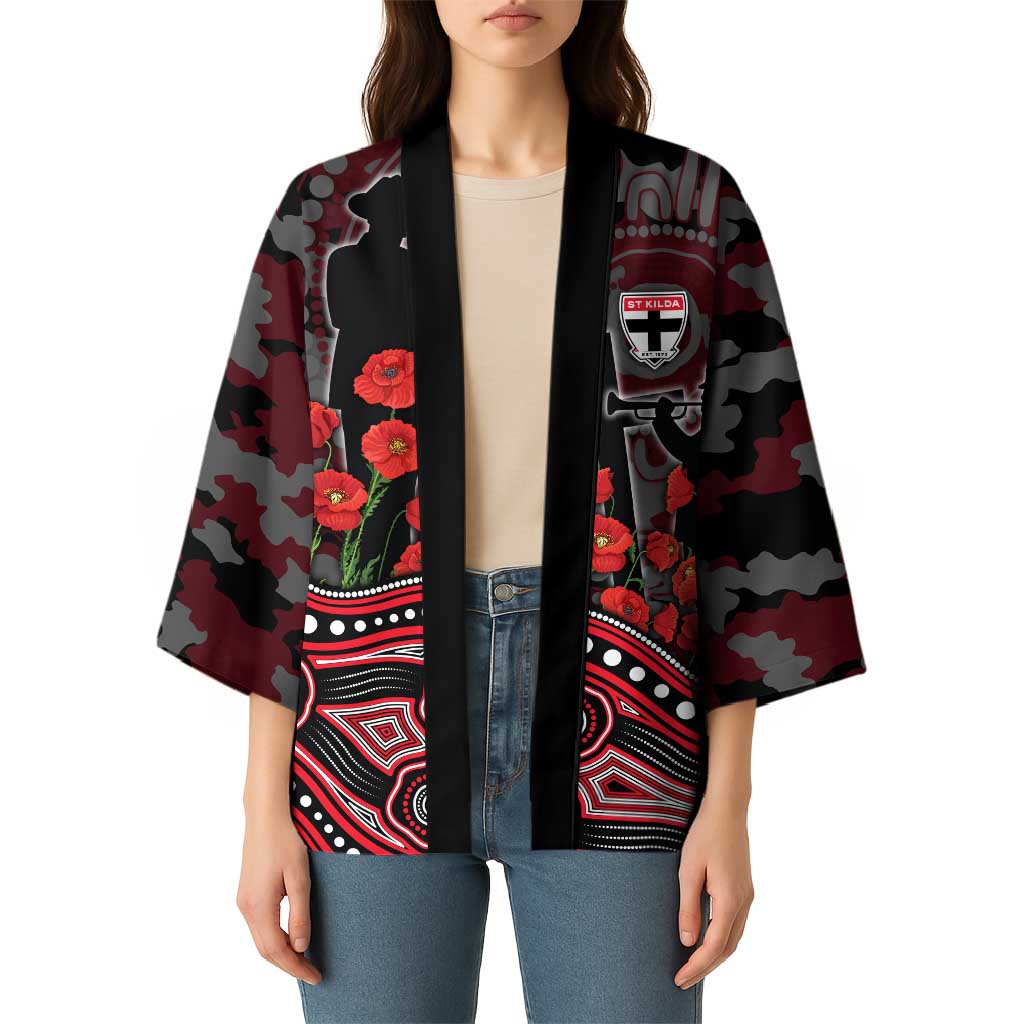 St Kilda Saints ANZAC Day Kimono Indigenous Dot Art with Poppy Flower Tribute