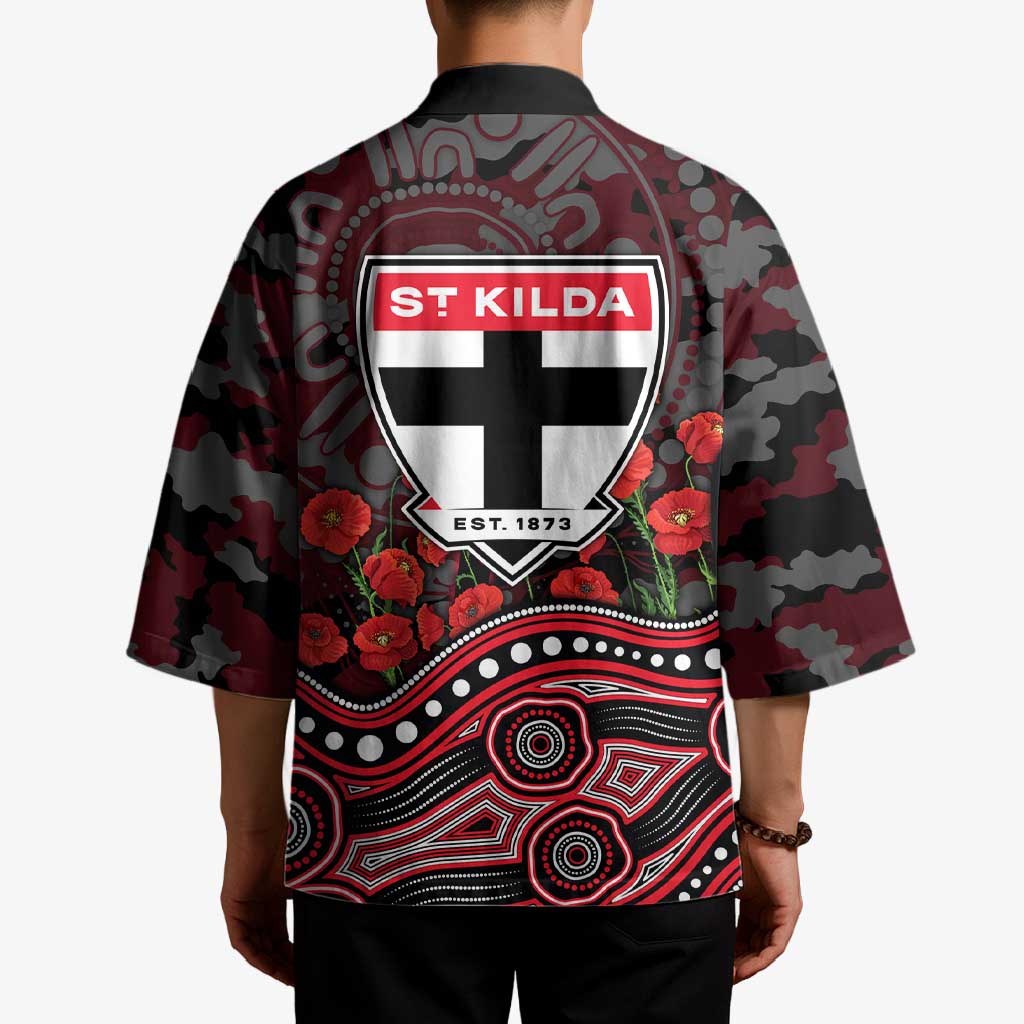 St Kilda Saints ANZAC Day Kimono Indigenous Dot Art with Poppy Flower Tribute