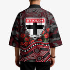 St Kilda Saints ANZAC Day Kimono Indigenous Dot Art with Poppy Flower Tribute