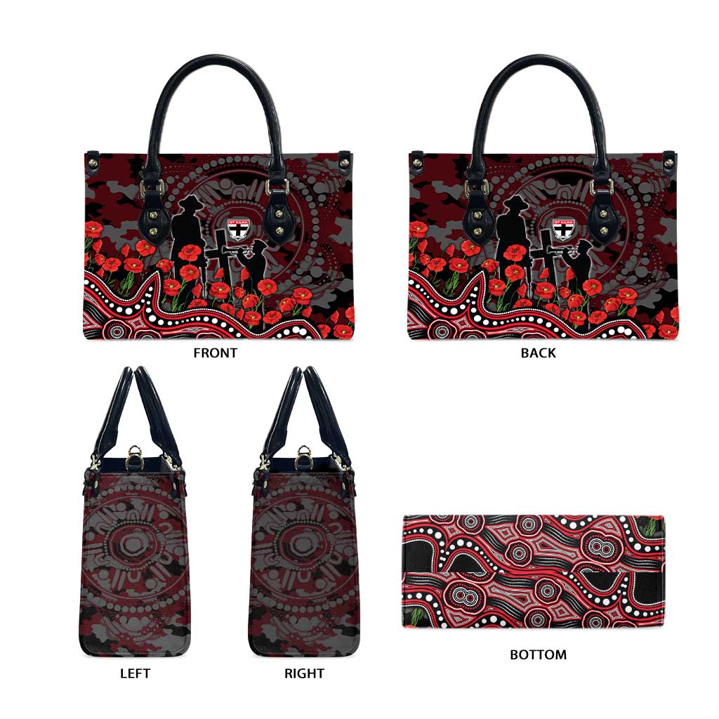 St Kilda Saints ANZAC Day Leather Bag Indigenous Dot Art with Poppy Flower Tribute
