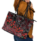 St Kilda Saints ANZAC Day Leather Tote Bag Indigenous Dot Art with Poppy Flower Tribute