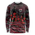 St Kilda Saints ANZAC Day Long Sleeve Shirt Indigenous Dot Art with Poppy Flower Tribute