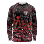 St Kilda Saints ANZAC Day Long Sleeve Shirt Indigenous Dot Art with Poppy Flower Tribute