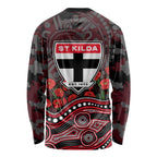 St Kilda Saints ANZAC Day Long Sleeve Shirt Indigenous Dot Art with Poppy Flower Tribute