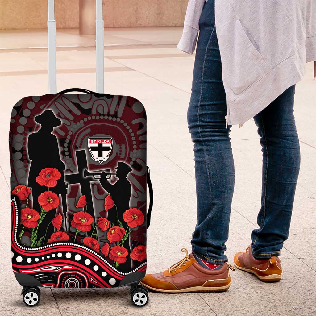 St Kilda Saints ANZAC Day Luggage Cover Indigenous Dot Art with Poppy Flower Tribute
