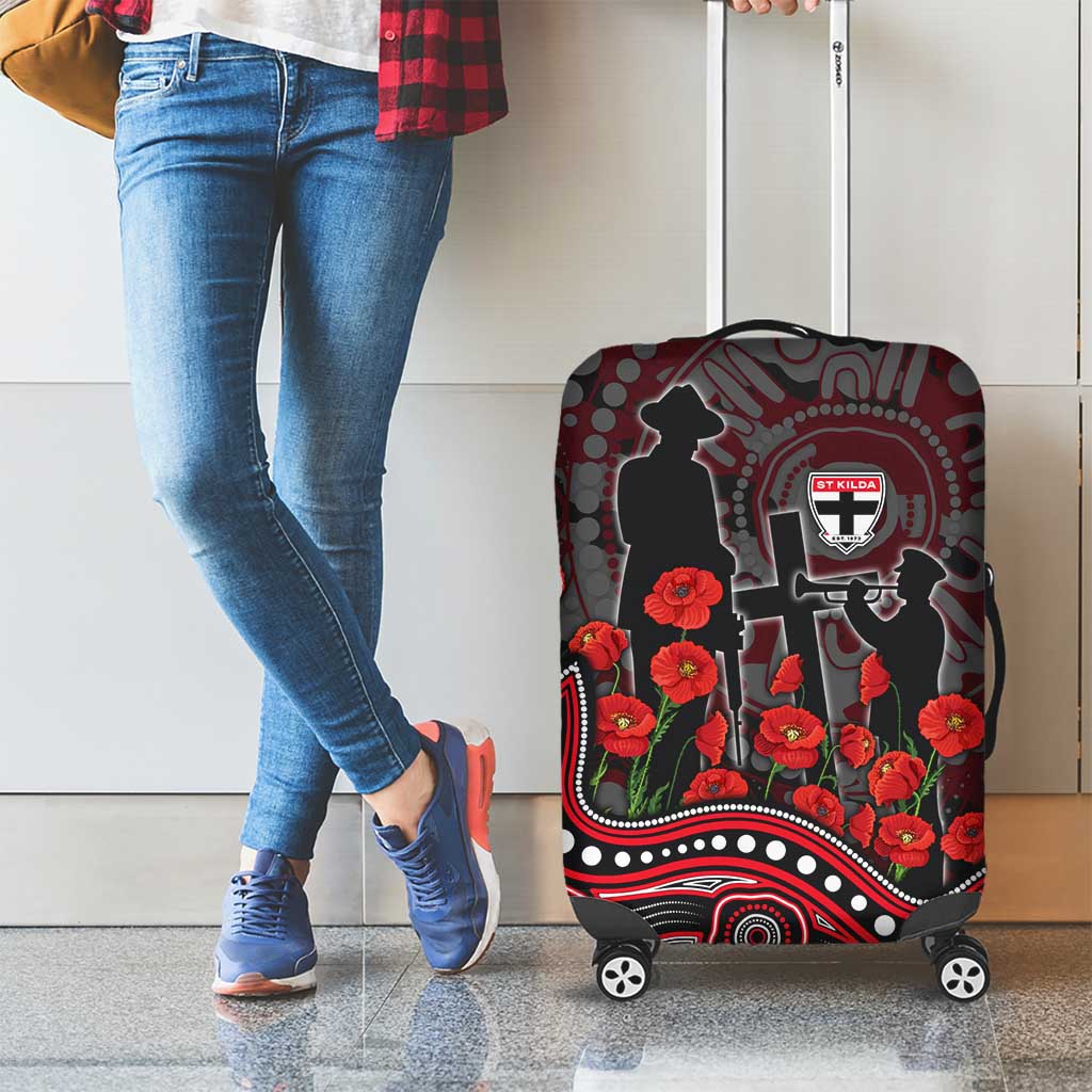 St Kilda Saints ANZAC Day Luggage Cover Indigenous Dot Art with Poppy Flower Tribute