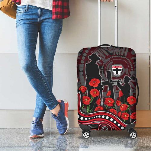 St Kilda Saints ANZAC Day Luggage Cover Indigenous Dot Art with Poppy Flower Tribute