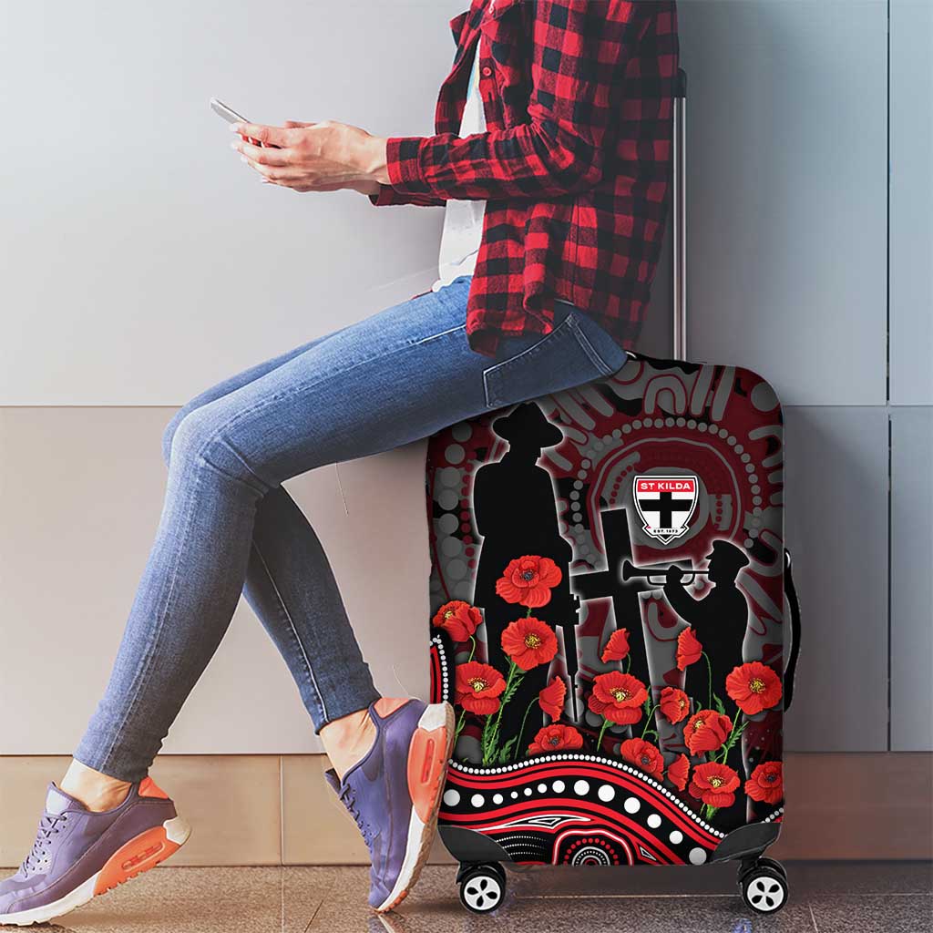 St Kilda Saints ANZAC Day Luggage Cover Indigenous Dot Art with Poppy Flower Tribute