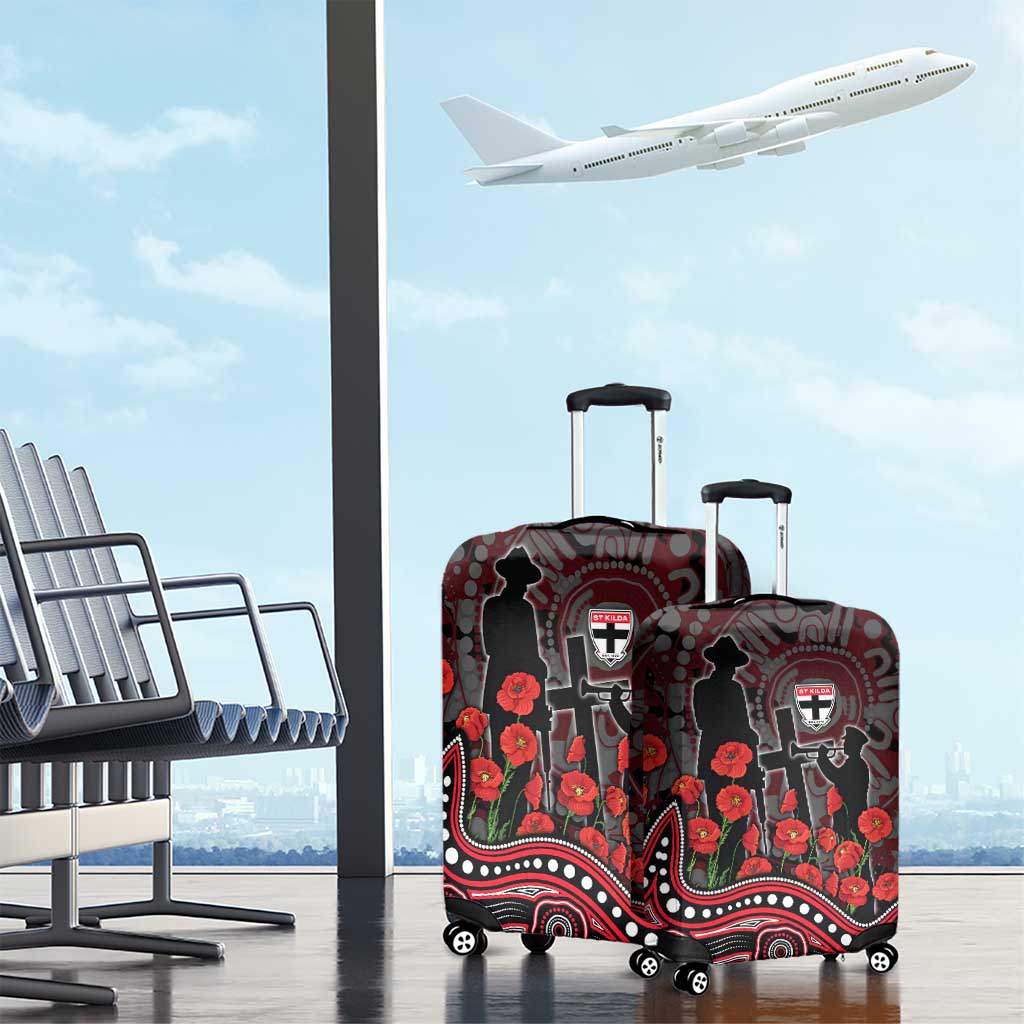 St Kilda Saints ANZAC Day Luggage Cover Indigenous Dot Art with Poppy Flower Tribute