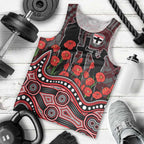 St Kilda Saints ANZAC Day Men Tank Top Indigenous Dot Art with Poppy Flower Tribute