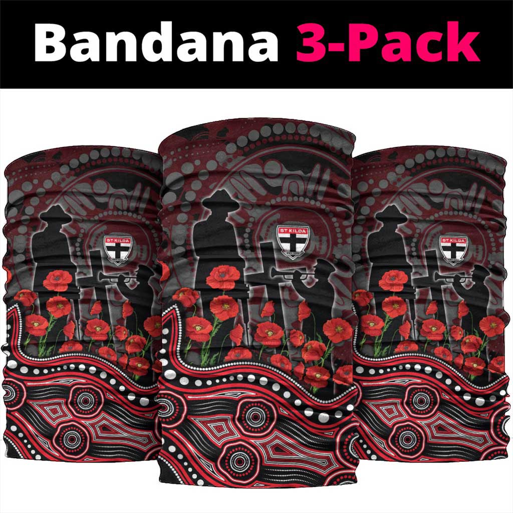 St Kilda Saints ANZAC Day Neck Gaiter Indigenous Dot Art with Poppy Flower Tribute
