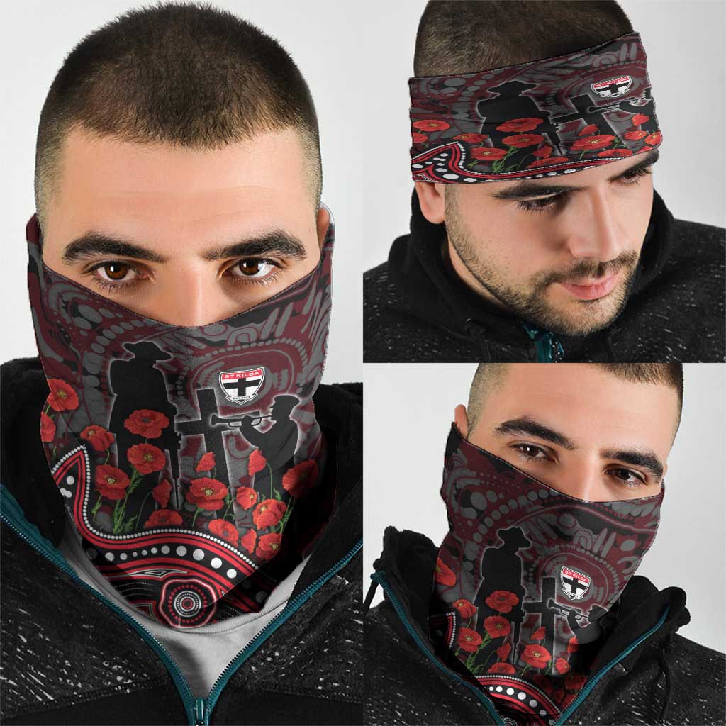 St Kilda Saints ANZAC Day Neck Gaiter Indigenous Dot Art with Poppy Flower Tribute