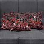 St Kilda Saints ANZAC Day Pillow Cover Indigenous Dot Art with Poppy Flower Tribute