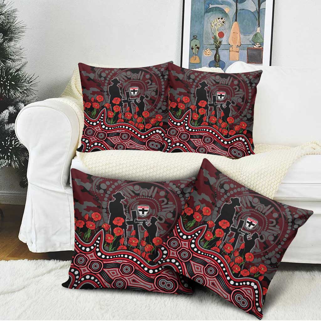 St Kilda Saints ANZAC Day Pillow Cover Indigenous Dot Art with Poppy Flower Tribute
