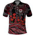 St Kilda Saints ANZAC Day Polo Shirt Indigenous Dot Art with Poppy Flower Tribute