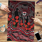St Kilda Saints ANZAC Day Puzzle Indigenous Dot Art with Poppy Flower Tribute