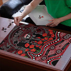 St Kilda Saints ANZAC Day Puzzle Indigenous Dot Art with Poppy Flower Tribute