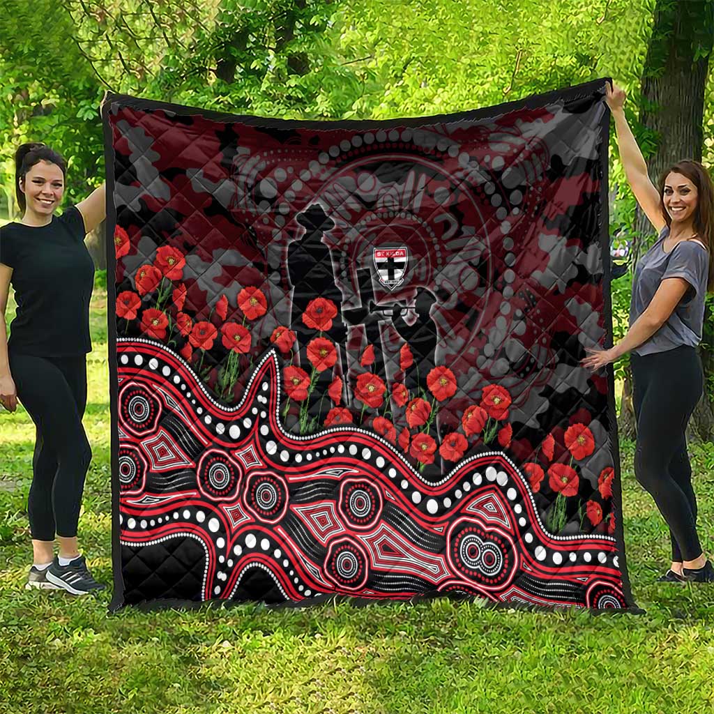 St Kilda Saints ANZAC Day Quilt Indigenous Dot Art with Poppy Flower Tribute