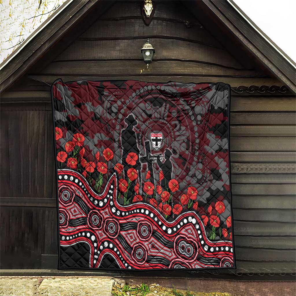 St Kilda Saints ANZAC Day Quilt Indigenous Dot Art with Poppy Flower Tribute