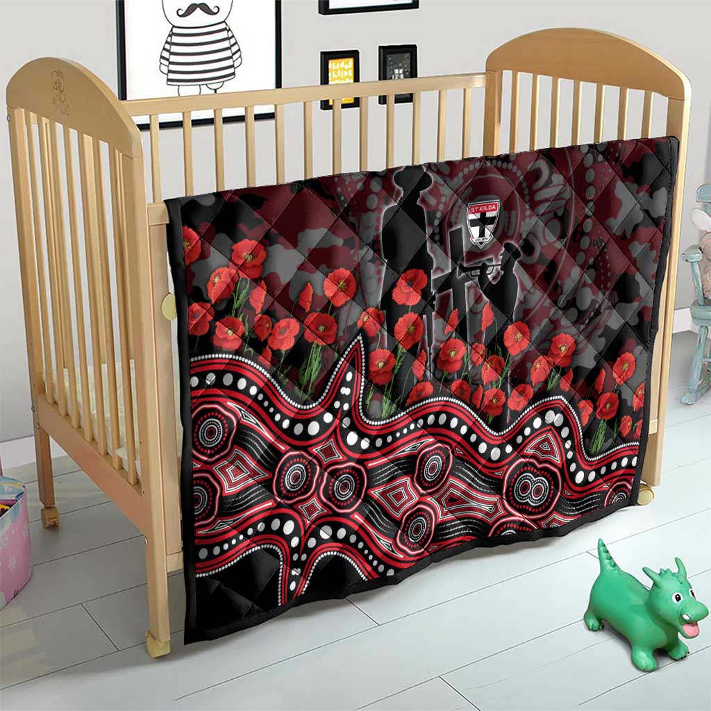 St Kilda Saints ANZAC Day Quilt Indigenous Dot Art with Poppy Flower Tribute