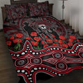 St Kilda Saints ANZAC Day Quilt Bed Set Indigenous Dot Art with Poppy Flower Tribute