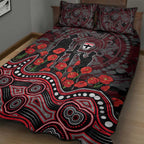 St Kilda Saints ANZAC Day Quilt Bed Set Indigenous Dot Art with Poppy Flower Tribute