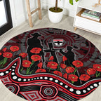 St Kilda Saints ANZAC Day Round Carpet Indigenous Dot Art with Poppy Flower Tribute