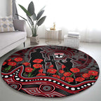 St Kilda Saints ANZAC Day Round Carpet Indigenous Dot Art with Poppy Flower Tribute